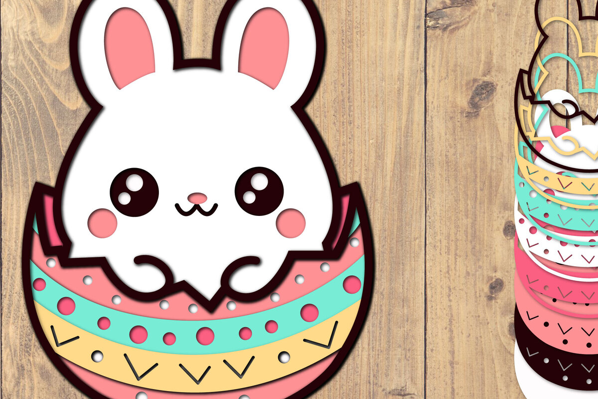 Σετ των 2 Intra απο ξύλο plywood 3mm-4mm πάχος - Easter Bunny 3d Paper Cut Laser Cut  Δίασταση 1500x1500 cm INTRAFABR-118059613