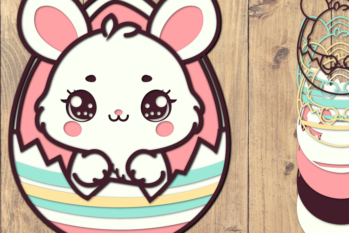 Σετ των 2 Intra απο ξύλο plywood 3mm-4mm πάχος - Easter Bunny 3d Paper Cut Laser Cut  Δίασταση 1500x1500 cm INTRAFABR-118059614