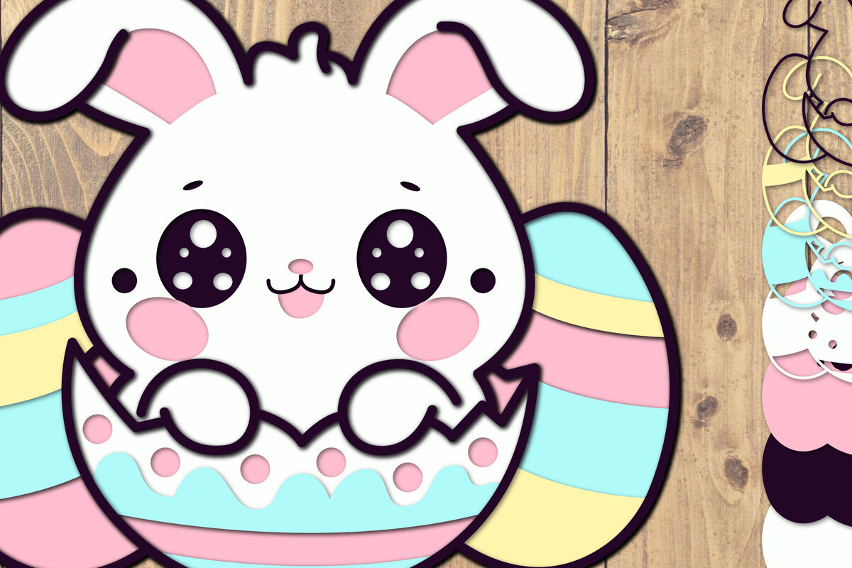 Σετ των 2 Intra απο ξύλο plywood 3mm-4mm πάχος - Easter Bunny 3d Paper Cut Laser Cut  Δίασταση 1500x1500 cm INTRAFABR-118059618