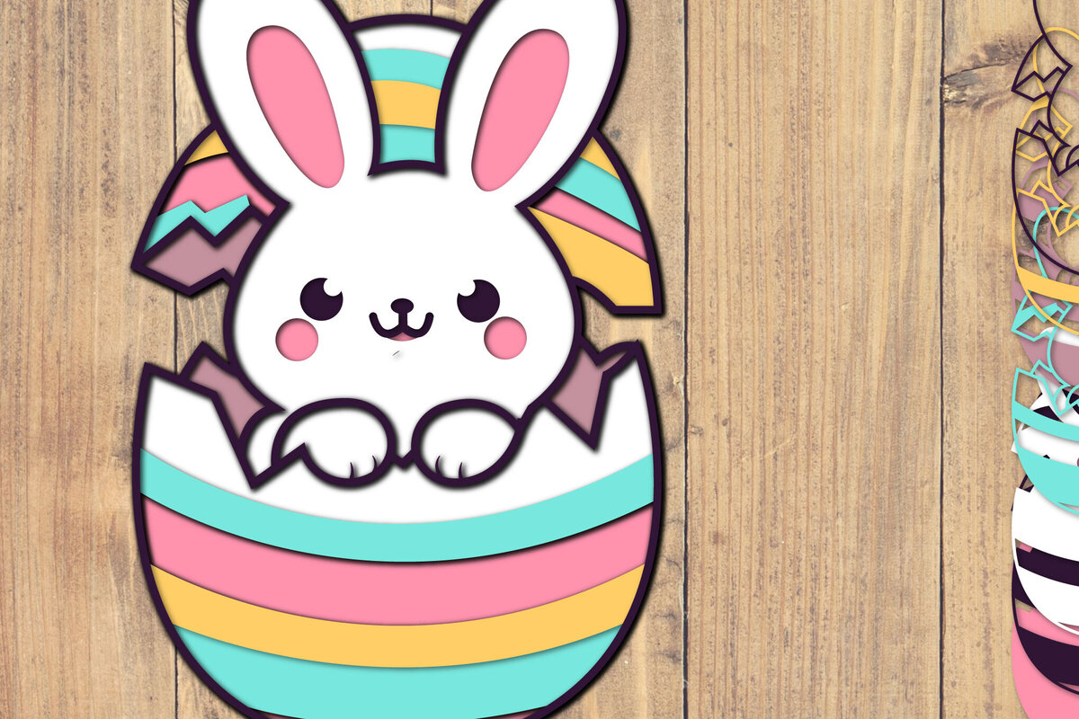 Σετ των 3 Intra απο ξύλο plywood 3mm-4mm πάχος - Easter Bunny 3d Paper Cut Laser Cut  Δίασταση 1500x1500 cm INTRAFABR-117993713