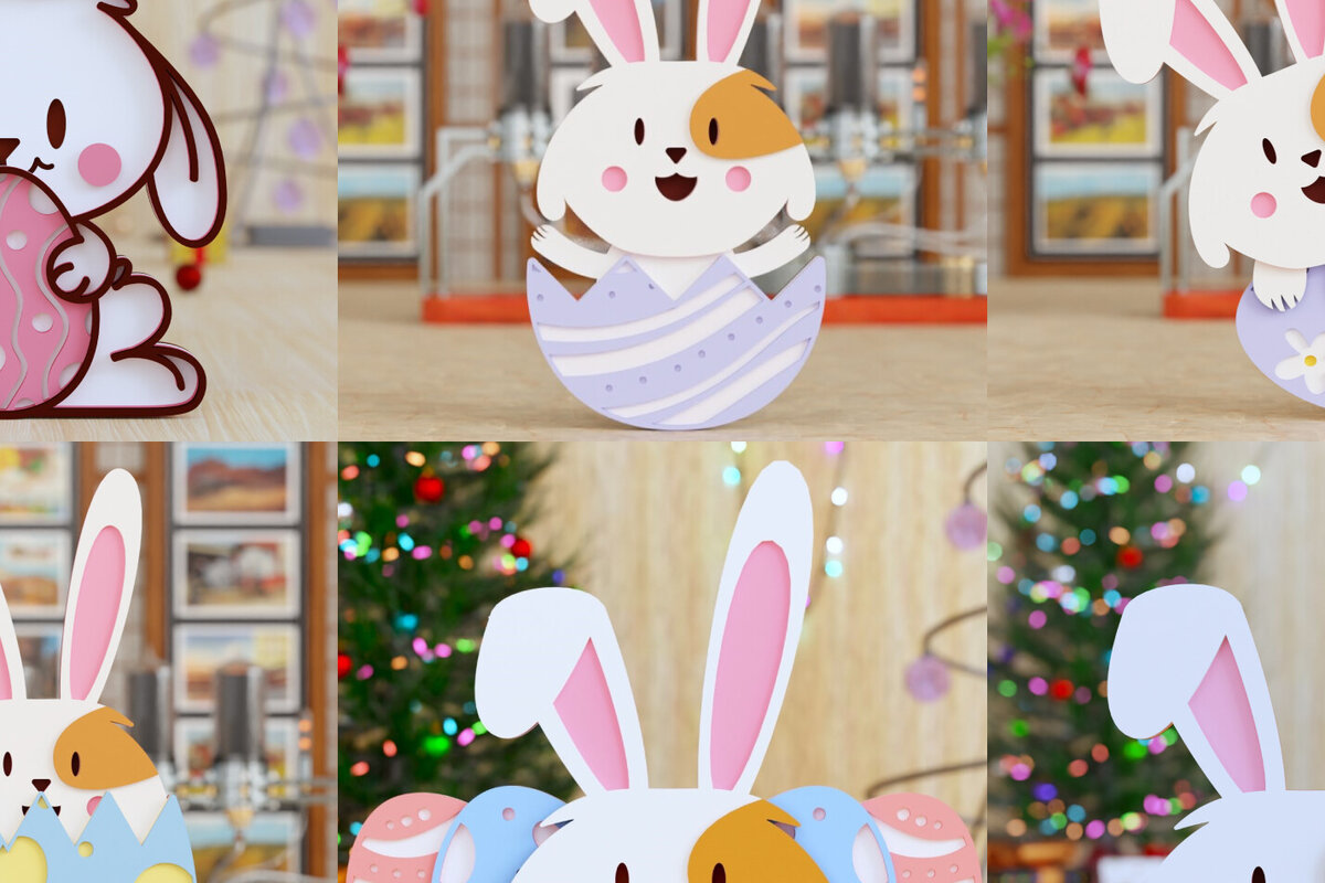 Σετ των 2 Intra απο ξύλο plywood 3mm-4mm πάχος - Πασχαλινό λαγουδάκι 3D  Laser Cut BUNDLE Δίασταση 20x25 cm INTRAFABR-93628648