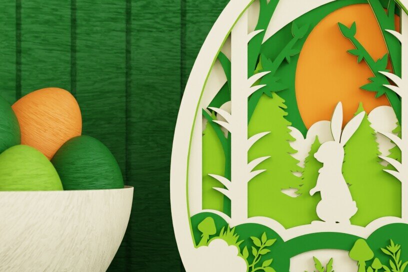 Σετ των 2 Intra απο ξύλο plywood 3mm-4mm πάχος - Easter Bunny 3D  Laser Cut Crafting Δίασταση 20x25 cm INTRAFABR-93819371