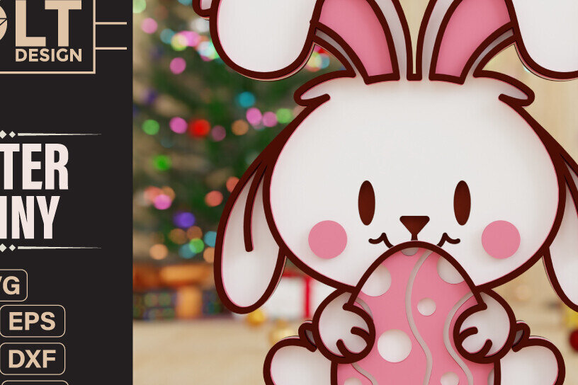 Σετ των 2 Intra απο ξύλο plywood 3mm-4mm πάχος - Easter Bunny 3D  Laser Cut Crafting Δίασταση 20x25 cm INTRAFABR-93352845