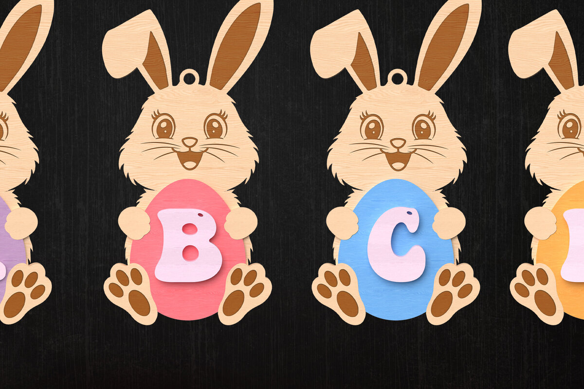 Intra απο ξύλο plywood 3mm-4mm πάχος - Πασχαλινό λαγουδάκι Αλφάβητο  Δίασταση 30x20 cm INTRAFABR-115518944