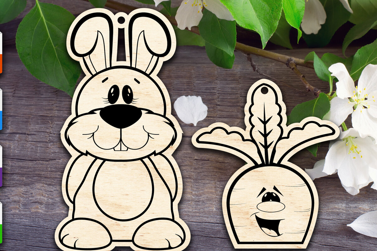 Σετ των 2 Intra απο ξύλο plywood 3mm-4mm πάχος - Πασχαλινό λαγουδάκι και καρότο Δίασταση 15x15 cm INTRAFABR-62154199