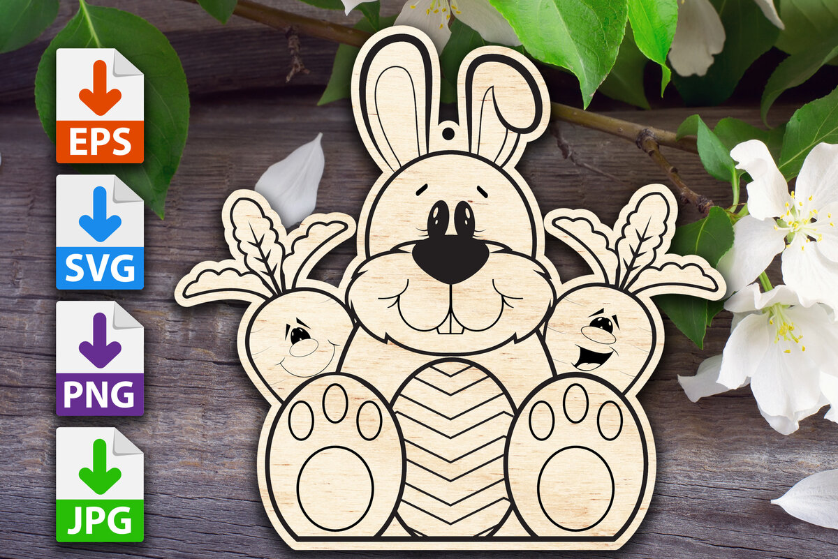 Σετ των 2 Intra απο ξύλο plywood 3mm-4mm πάχος - Πασχαλινό λαγουδάκι και φίλοι καρότου Δίασταση 15x15 cm INTRAFABR-59705466