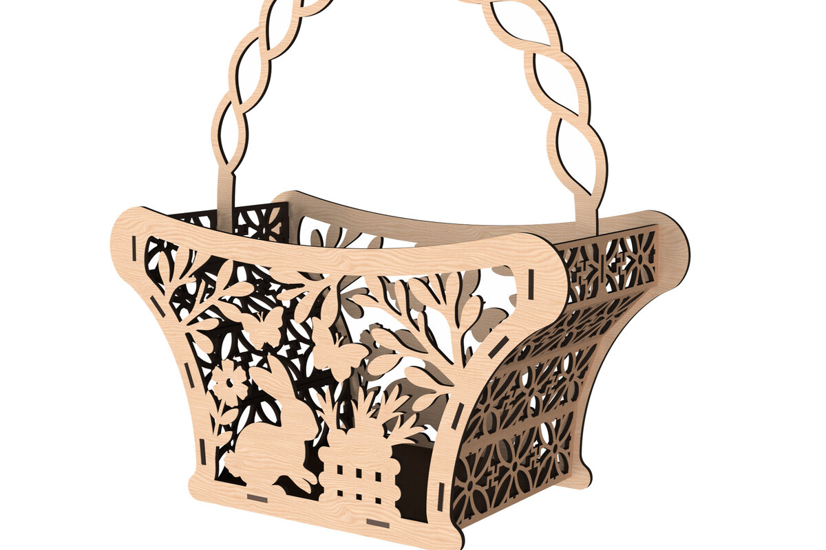 Intra απο ξύλο plywood 3mm-4mm πάχος - Πασχαλινό καλάθι με λαγουδάκι με λέιζερ  Δίασταση 30x20 cm INTRAFABR-116336047