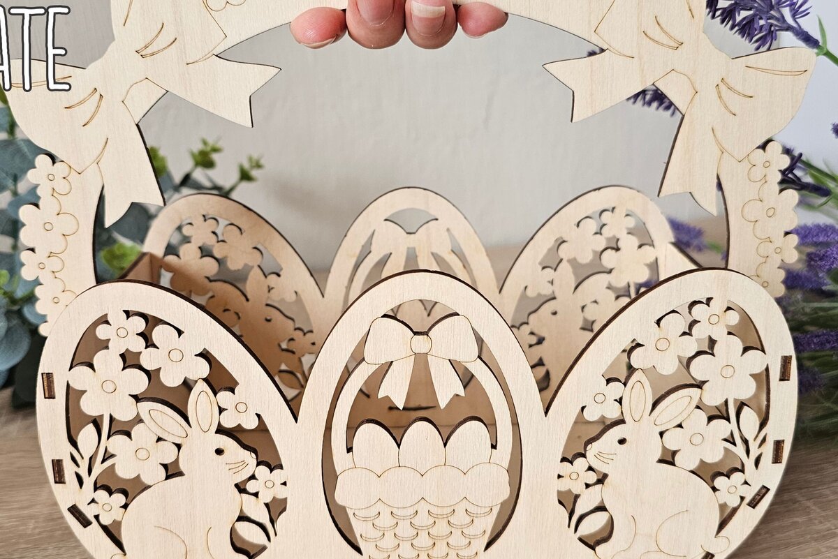 Σετ των 2 Intra απο ξύλο plywood 3mm-4mm πάχος - Πασχαλινό Μπάνι Καλάθι , Δώρο κοπής με λέιζερ Δίασταση 15x15 cm INTRAFABR-117012522