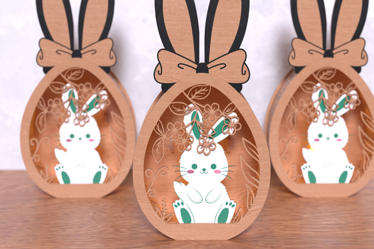 Σετ των 2 Intra απο ξύλο plywood 3mm-4mm πάχος - Πασχαλινό λαγουδάκι διακοσμητικό κουτί Laser cut Δίασταση 15x15 cm INTRAFABR-118423152