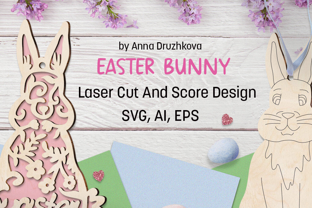 Σετ των 2 Intra απο ξύλο plywood 3mm-4mm πάχος - Easter Bunny DIY Laser  Δίασταση 15x15 cm INTRAFABR-62961964