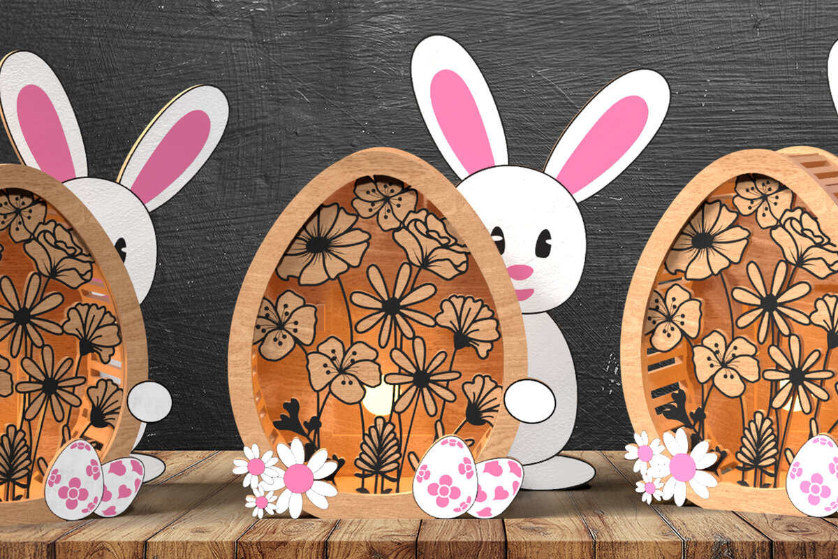 Σετ των 2 Intra απο ξύλο plywood 3mm-4mm πάχος - Πασχαλινό λαγουδάκι & αυγό 3D Layered Shadow Box Δίασταση 25x25 cm INTRAFABR-117926648