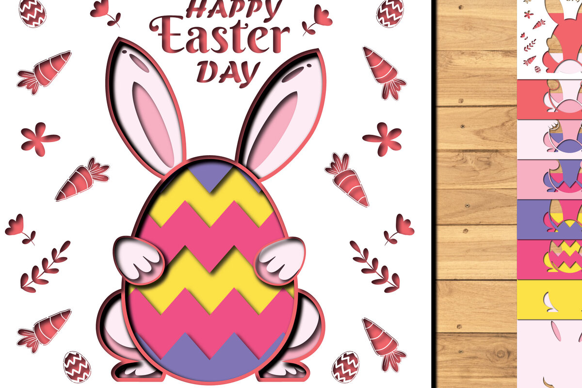 Σετ των 2 Intra απο ξύλο plywood 3mm-4mm πάχος -  3d Paper Cut  Easter Bunny Eggs Δίασταση 1200x1200 cm INTRAFABR-65395114