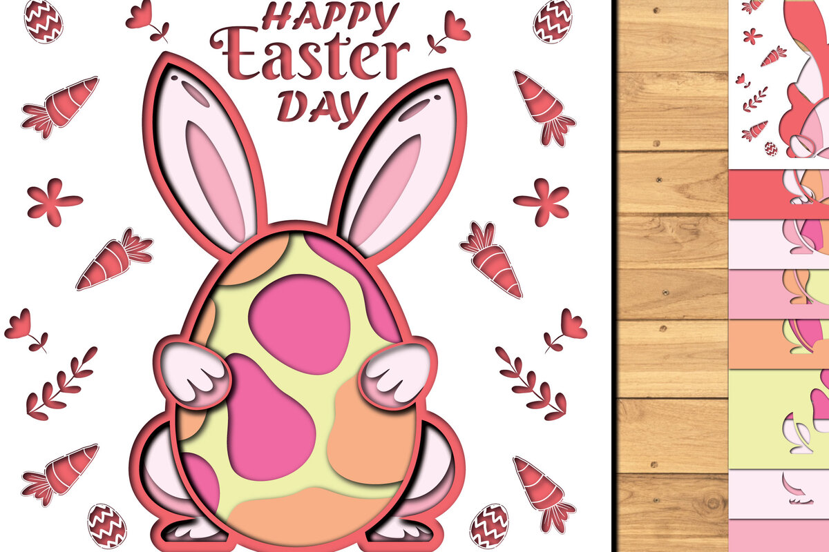 Σετ των 2 Intra απο ξύλο plywood 3mm-4mm πάχος -  3d Paper Cut  Easter Bunny Eggs Δίασταση 1200x1200 cm INTRAFABR-65321494
