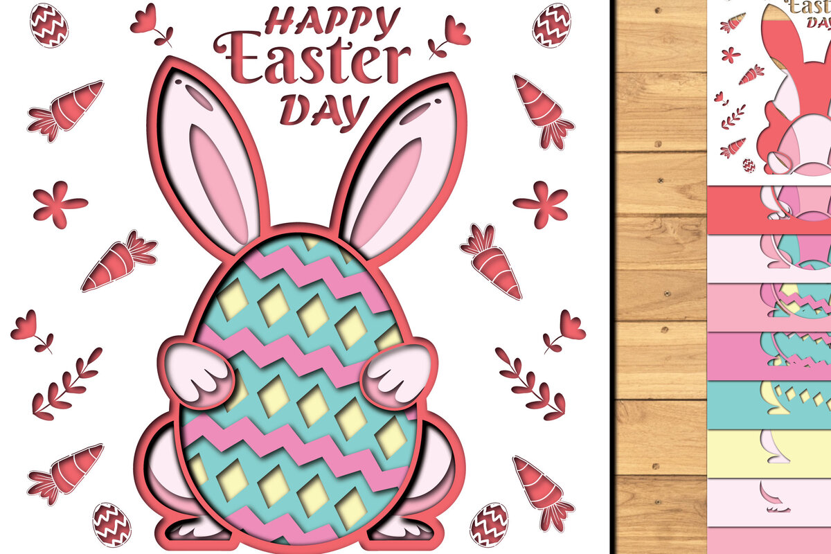 Σετ των 2 Intra απο ξύλο plywood 3mm-4mm πάχος -  3d Paper Cut  Easter Bunny Eggs Δίασταση 1200x1200 cm INTRAFABR-65321539