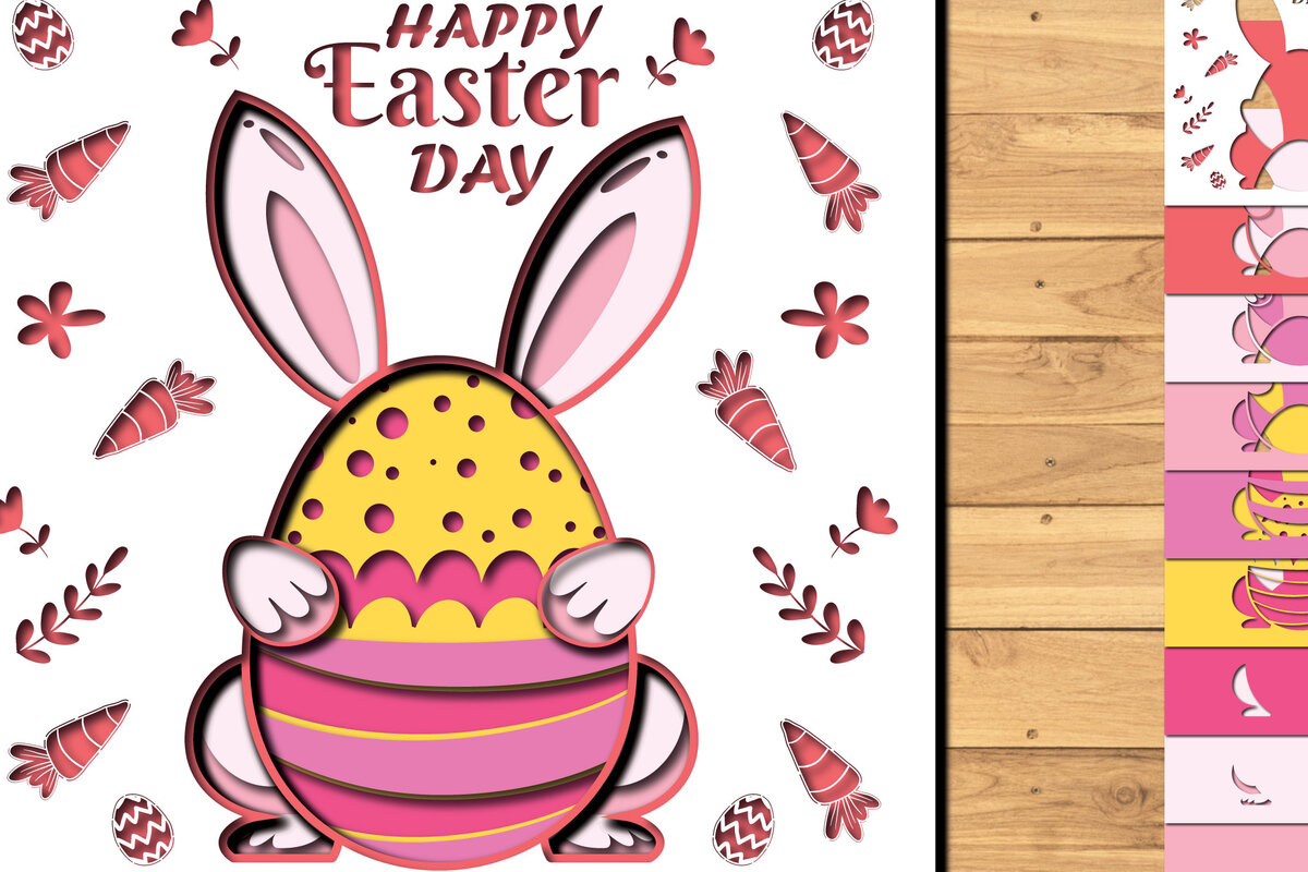 Σετ των 2 Intra απο ξύλο plywood 3mm-4mm πάχος -  3d Paper Cut  Easter Bunny Eggs Δίασταση 1200x1200 cm INTRAFABR-65395018
