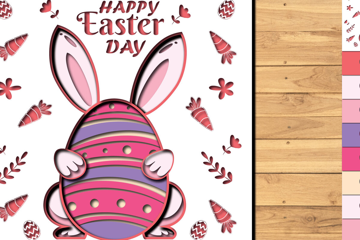 Σετ των 2 Intra απο ξύλο plywood 3mm-4mm πάχος -  3d Paper Cut  Easter Bunny Eggs Δίασταση 1200x1200 cm INTRAFABR-65395081
