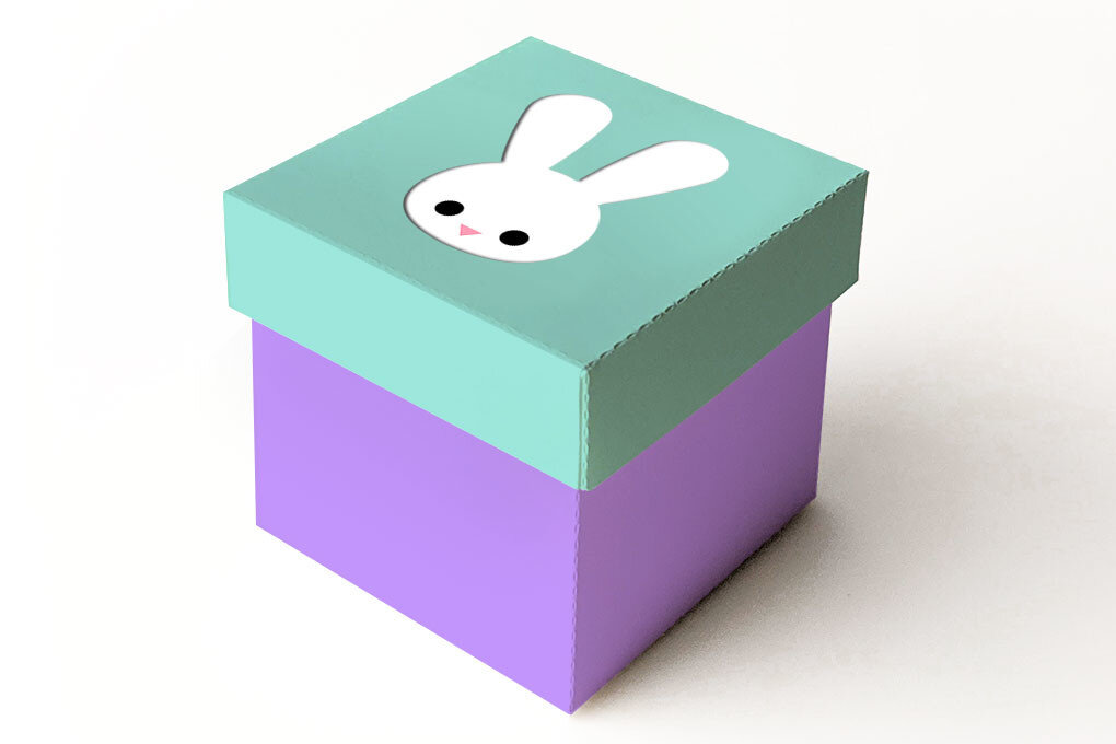 Σετ των 2 Intra απο ξύλο plywood 3mm-4mm πάχος - Πασχαλινό Bunny Face Cube Box με καπάκι  Δίασταση 15x15 cm INTRAFABR-27550379