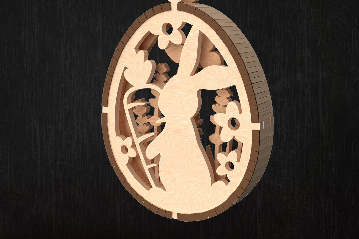 Σετ των 2 Intra απο ξύλο plywood 3mm-4mm πάχος - Πασχαλινό λαγουδάκι Floral Egg  Κόψιμο με λέιζερ Δίασταση 15x15 cm INTRAFABR-114077936