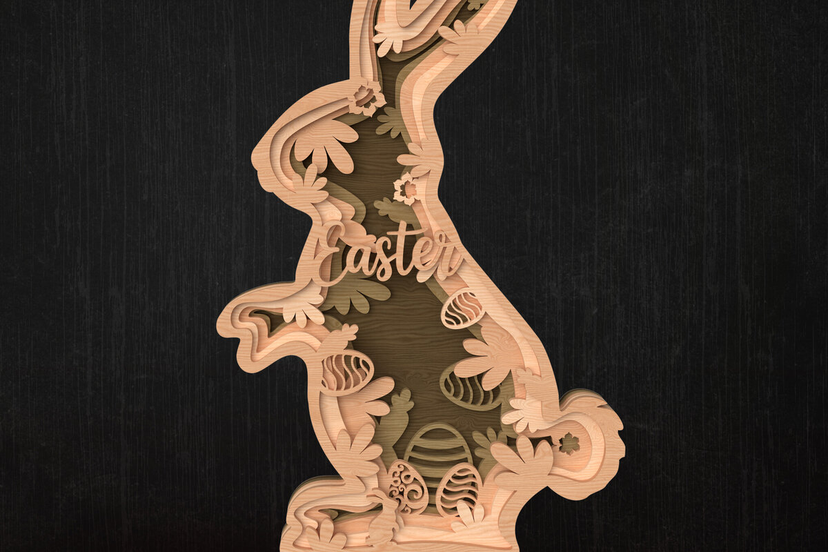 Σετ των 3 Intra απο ξύλο plywood 3mm-4mm πάχος - Easter Bunny Floral Layered  Δίασταση 6x6 cm INTRAFABR-114019503