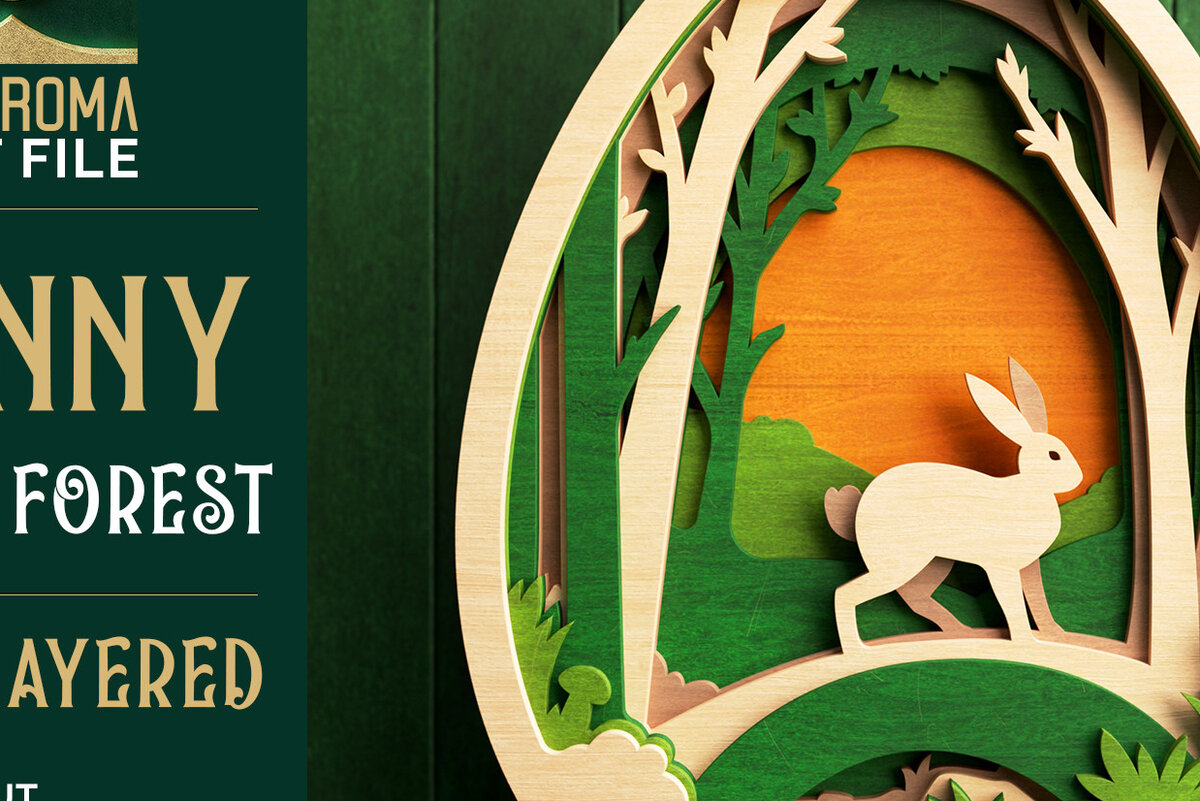 Σετ των 3 Intra απο ξύλο plywood 3mm-4mm πάχος - Πασχαλινό λαγουδάκι στο δάσος σε 3D επίπεδα Δίασταση 4x4 cm INTRAFABR-64260032