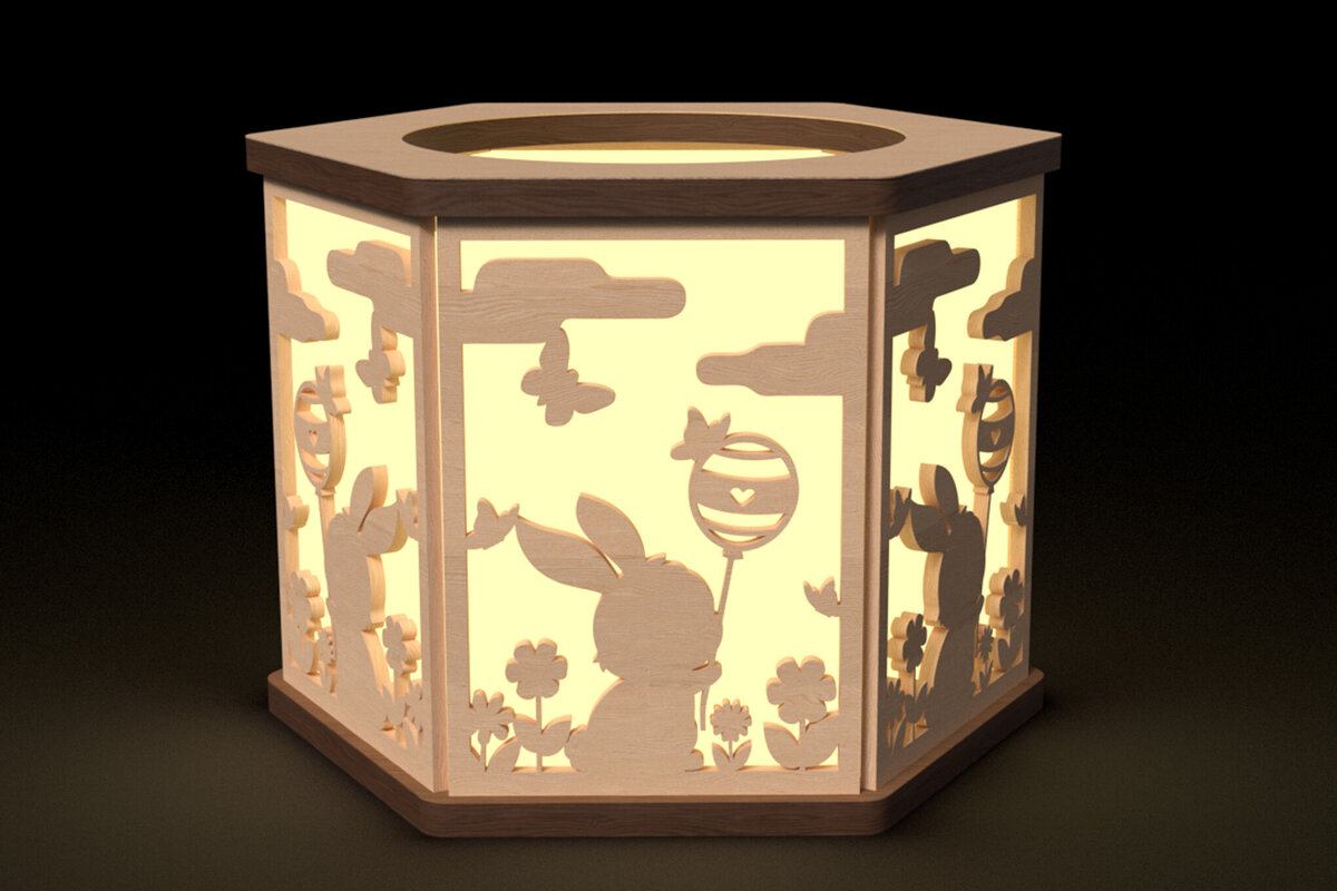 Σετ των 3 Intra απο ξύλο plywood 3mm-4mm πάχος - Πασχαλινό λαγουδάκι Φανάρι με λέιζερ Δίασταση 6x6 cm INTRAFABR-116459239