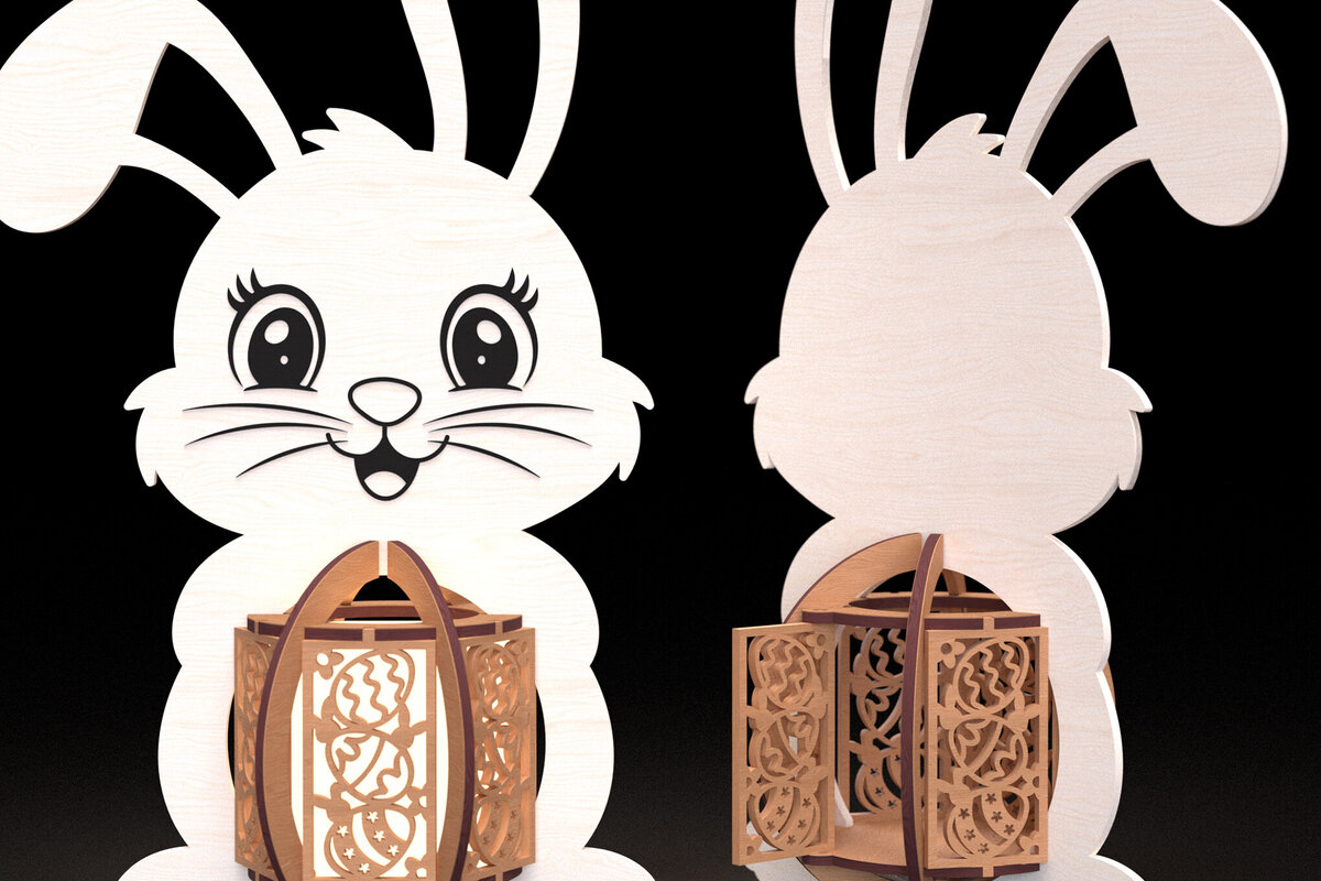 Intra απο ξύλο plywood 3mm-4mm πάχος - Πασχαλινό λαγουδάκι Φανάρι με λέιζερ Δίασταση 30x20 cm INTRAFABR-114334117