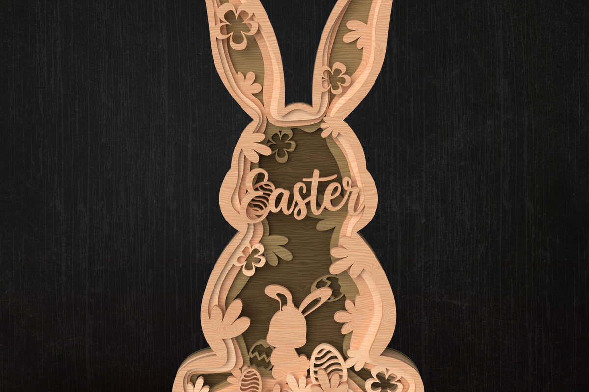 Σετ των 3 Intra απο ξύλο plywood 3mm-4mm πάχος -  με στρώσεις Easter Bunny Δίασταση 6x6 cm INTRAFABR-114019418
