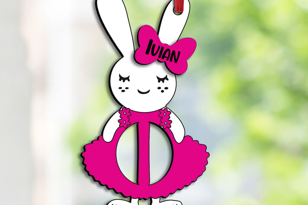 Σετ των 3 Intra απο ξύλο plywood 3mm-4mm πάχος - Πασχαλινό λαγουδάκι Γράμμα I Καλάθι Ετικέτα  Δίασταση 6x6 cm INTRAFABR-114398774