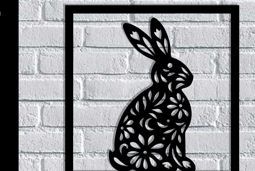 Intra απο ξύλο plywood 3mm-4mm πάχος - Easter Bunny Μεταλλική Τέχνη τοίχου με λέιζερ Δίασταση 40x50 cm INTRAFABR-116939394