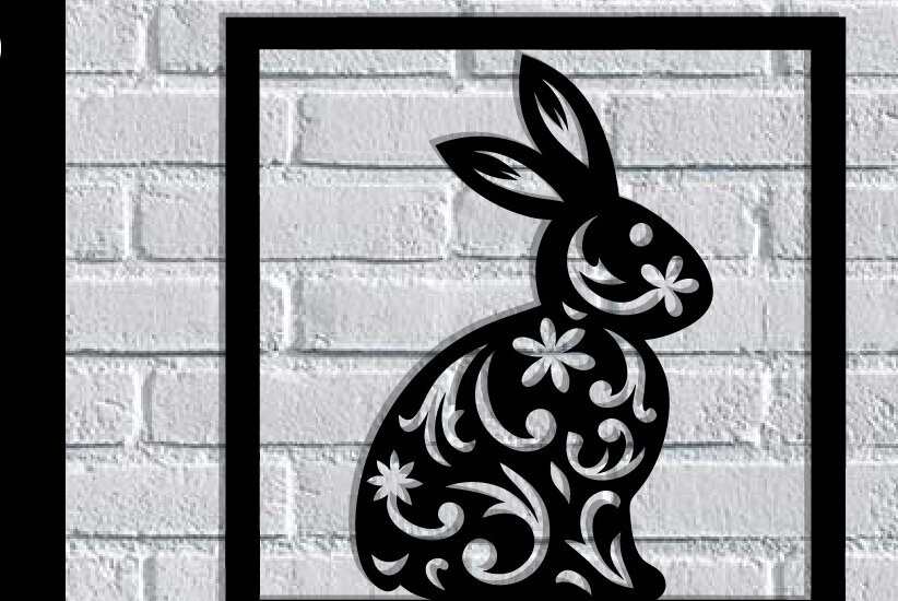 Intra απο ξύλο plywood 3mm-4mm πάχος - Easter Bunny Μεταλλική Τέχνη τοίχου με λέιζερ Δίασταση 40x50 cm INTRAFABR-116939852