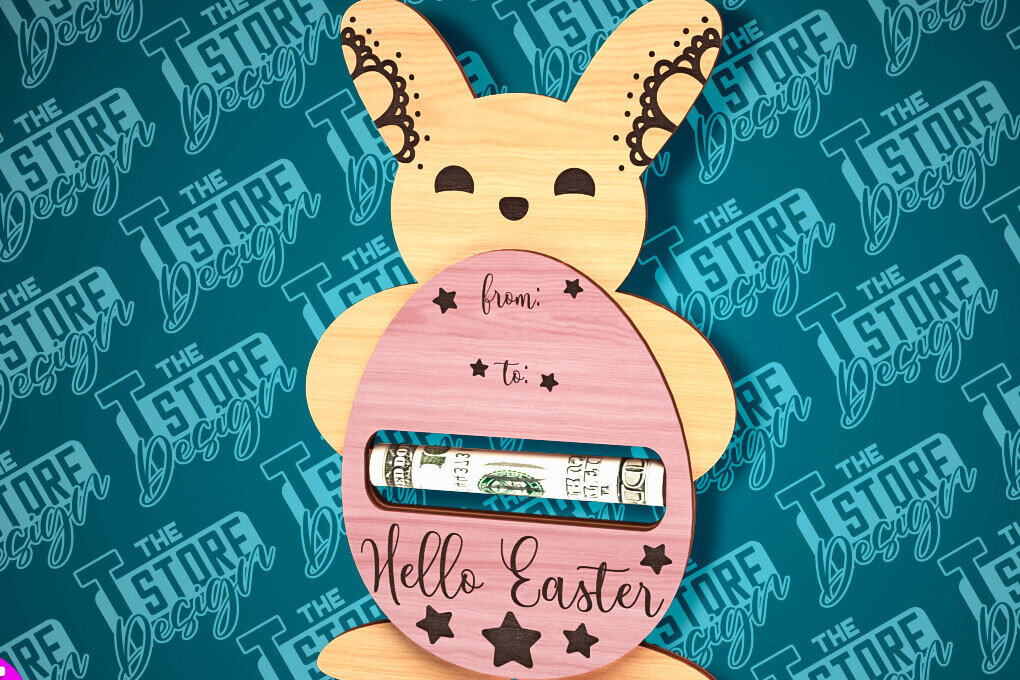 Σετ των 2 Intra απο ξύλο plywood 3mm-4mm πάχος - Easter Bunny Money Holder Laser Cut |CNC Δίασταση 15x15 cm INTRAFABR-89113399