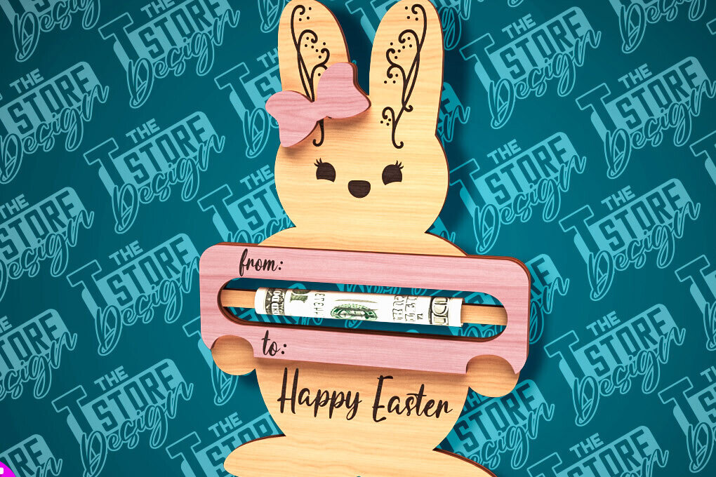 Σετ των 2 Intra απο ξύλο plywood 3mm-4mm πάχος - Easter Bunny Money Holder Laser Cut |CNC Δίασταση 15x15 cm INTRAFABR-89113345