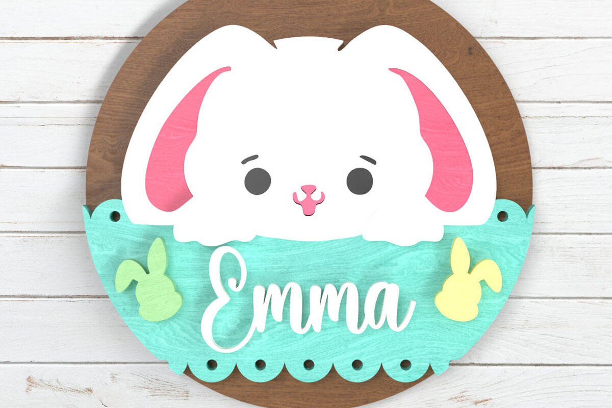 Σετ των 3 Intra απο ξύλο plywood 3mm-4mm πάχος - Πινακίδα ονόματος Πάσχα λαγουδάκι -  με λέιζερ Δίασταση 6x6 cm INTRAFABR-116574376