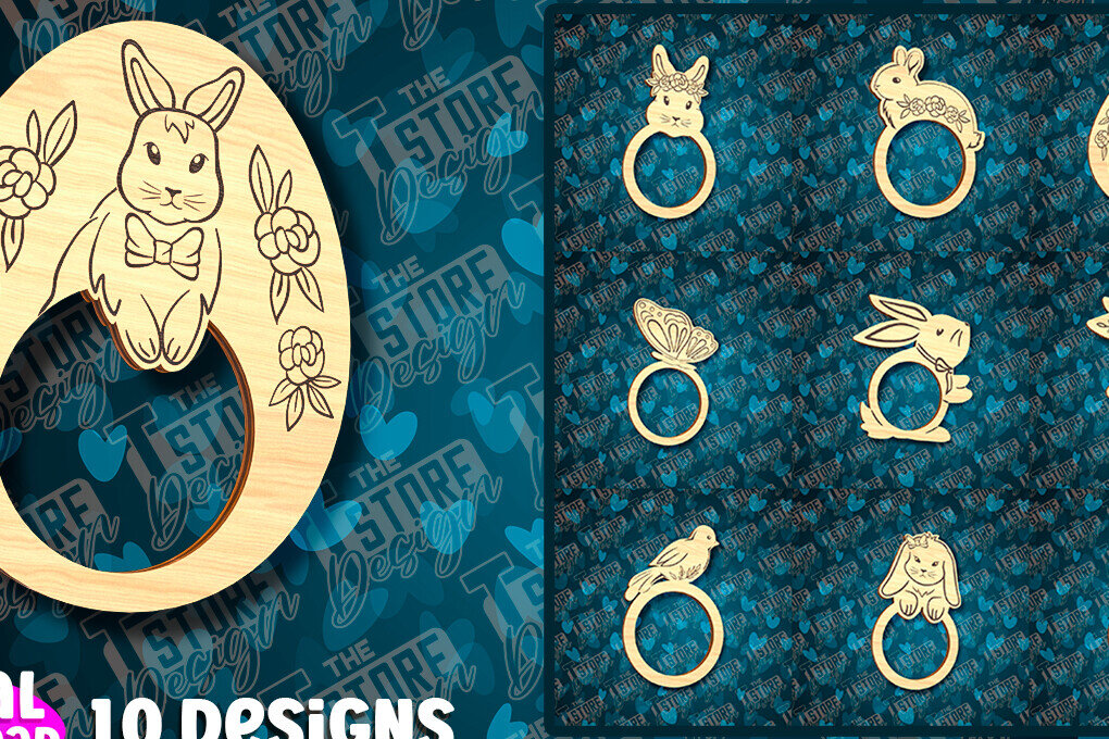 Σετ των 3 Intra απο ξύλο plywood 3mm-4mm πάχος - Πασχαλινά δαχτυλίδια χαρτοπετσέτας με λέιζερ Δίασταση 15x15 cm INTRAFABR-90511295