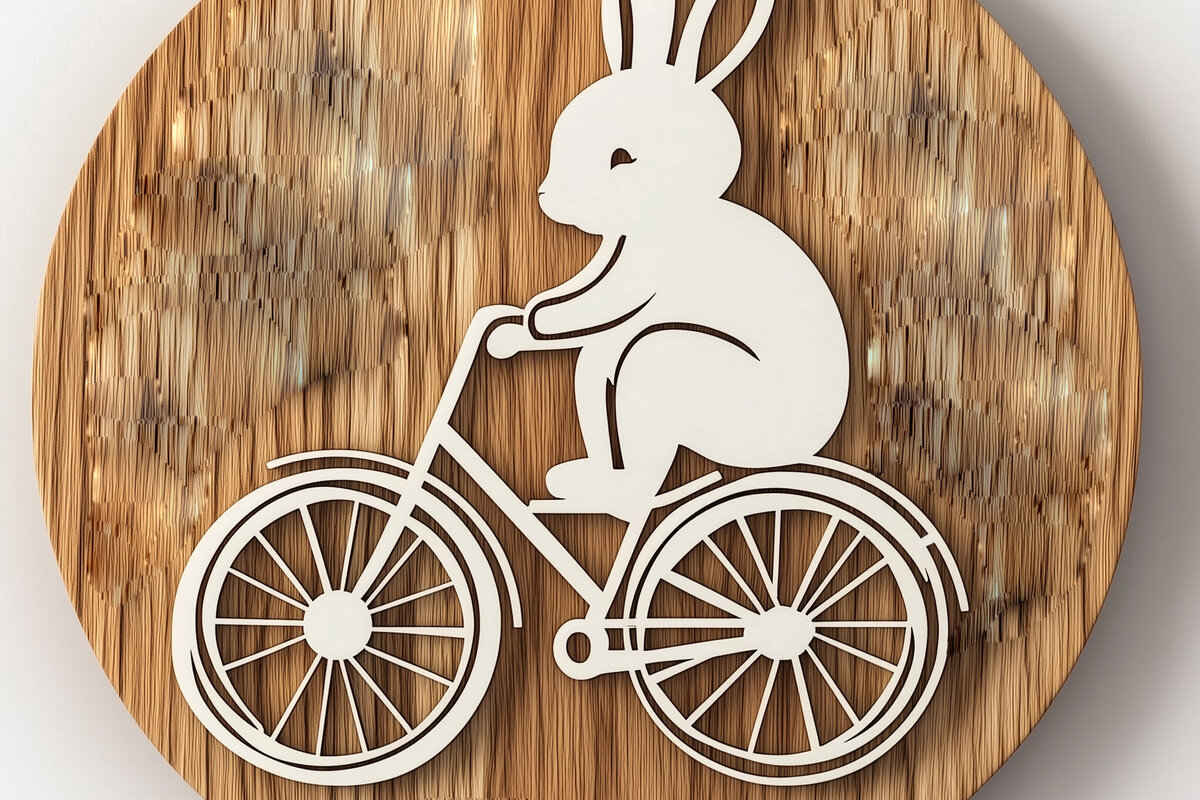 Σετ των 3 Intra απο ξύλο plywood 3mm-4mm πάχος - Πασχαλινό λαγουδάκι σε κομμένο   για ποδήλατο Δίασταση 4x4 cm INTRAFABR-117886519