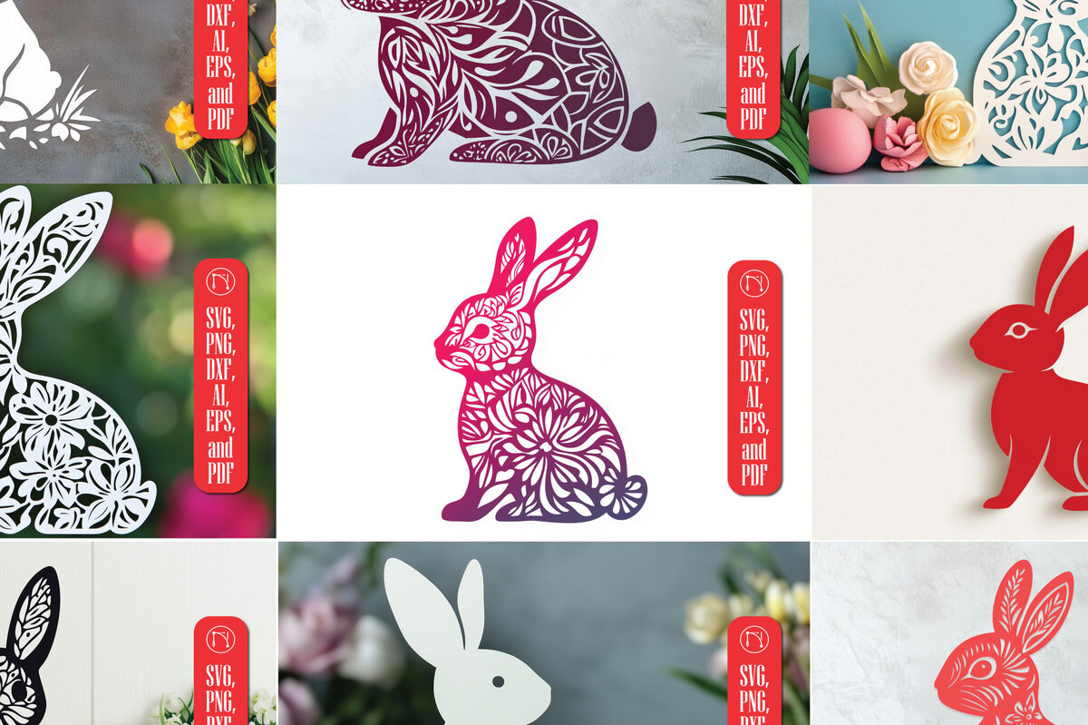 Σετ των 3 Intra απο ξύλο plywood 3mm-4mm πάχος - Πασχαλινό λαγουδάκι Paper Cut  Bundle Δίασταση 4x4 cm INTRAFABR-115508008