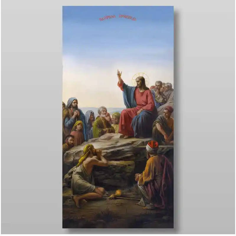 Σετ των 2 Εικόνα Ορθοδοξίας με περίγραμμα χρυσό σε ξύλο Φλαμουρίας  με  βάση Επί του Όρους Ομιλία Χειροποίητη Ελληνορθόδοξη , Κρεμαστή πλάκα βυζαντινής τέχνης, χριστιανική τέχνη Διάσταση 15x11 cm (5,9 x 4,3 ίντσες) INTRAEK-2956