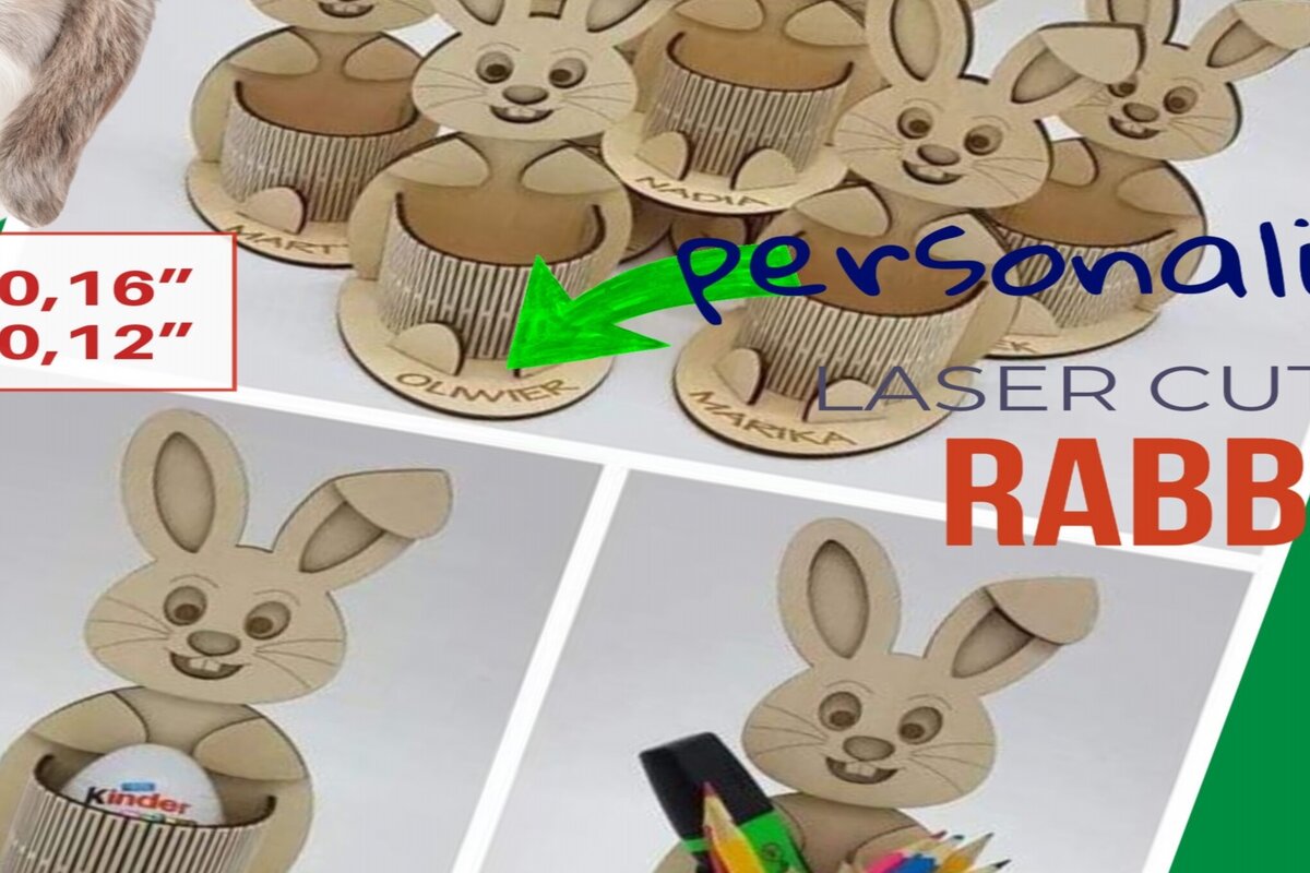Σετ των 3 Intra απο ξύλο plywood 3mm-4mm πάχος - Easter Bunny Personalized Desk Organizer Δίασταση 4x4 cm INTRAFABR-114245726