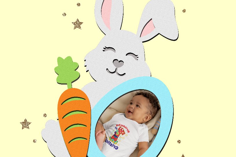 Σετ των 2 Intra απο ξύλο plywood 3mm-4mm πάχος - Πάσχα λαγουδάκι κορνίζα Δίασταση 20x25 cm INTRAFABR-89450698