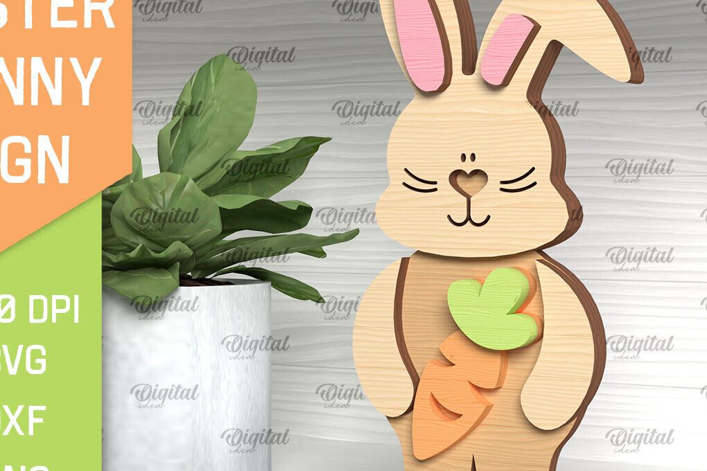 Σετ των 2 Intra απο ξύλο plywood 3mm-4mm πάχος - Πασχαλινό λαγουδάκι . Τρισδιάστατη  Δίασταση 15x15 cm INTRAFABR-91366135