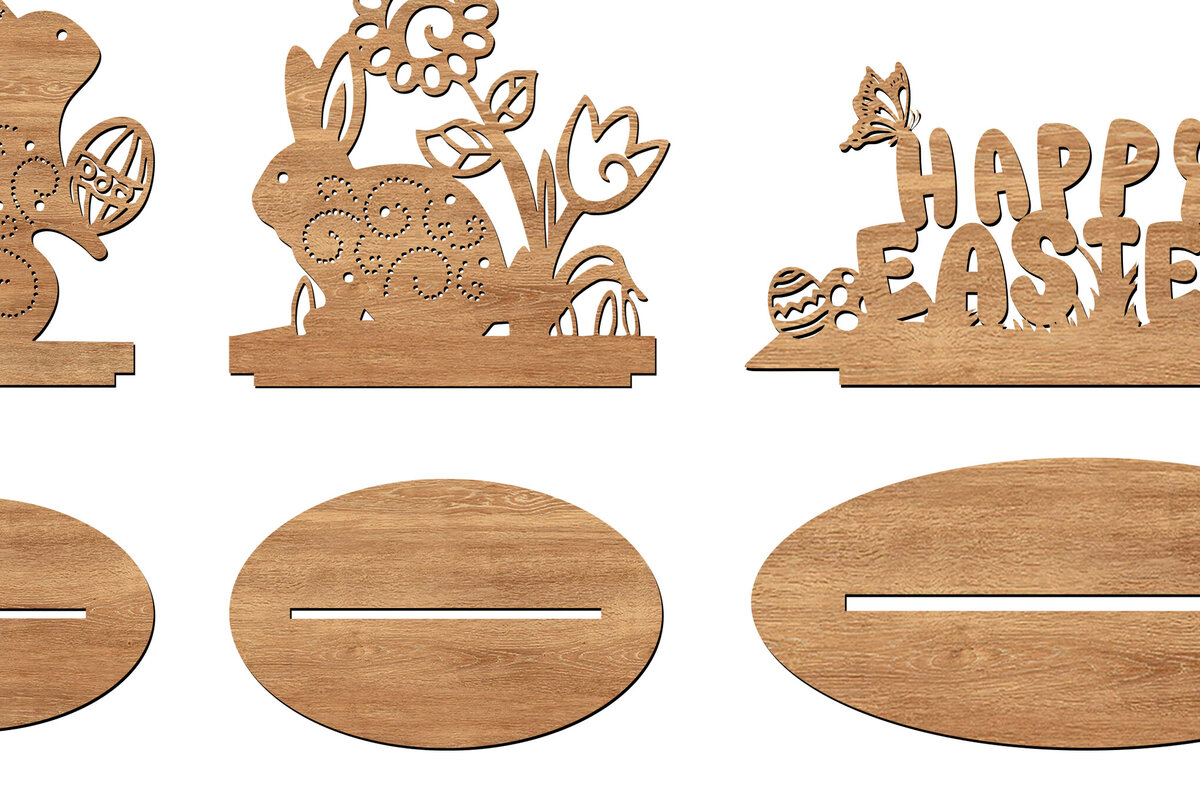 Σετ των 3 Intra απο ξύλο plywood 3mm-4mm πάχος - Κοπές λέιζερ Easter Bunny Standees Δίασταση 6x6 cm INTRAFABR-113753884