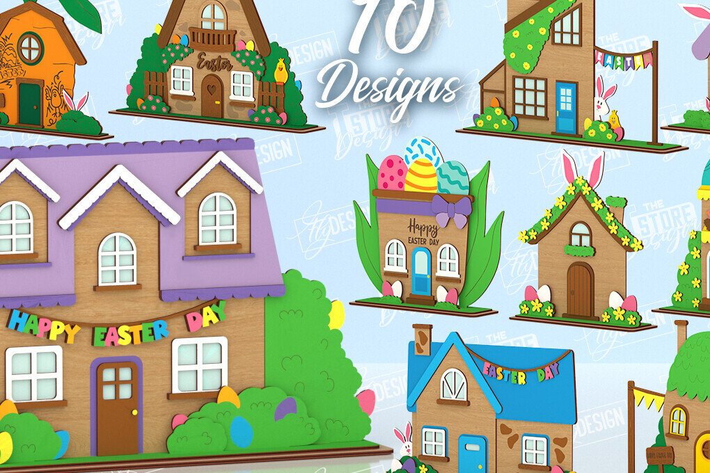 Σετ των 2 Intra απο ξύλο plywood 3mm-4mm πάχος - Πασχαλινό λαγουδάκι Standing House Πακέτο | CNC Δίασταση 15x15 cm INTRAFABR-117413445