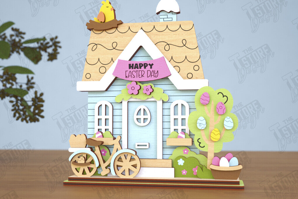 Σετ των 2 Intra απο ξύλο plywood 3mm-4mm πάχος - Πασχαλινό λαγουδάκι Standing House|Διακόσμηση Πάσχας Δίασταση 15x15 cm INTRAFABR-116407255