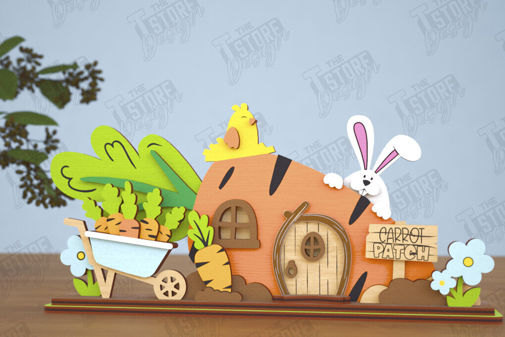 Σετ των 2 Intra απο ξύλο plywood 3mm-4mm πάχος - Πασχαλινό λαγουδάκι Standing House|Διακόσμηση Πάσχας Δίασταση 15x15 cm INTRAFABR-116407259