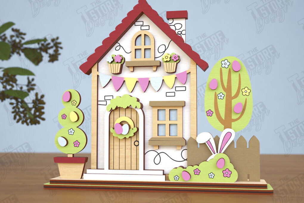 Σετ των 2 Intra απο ξύλο plywood 3mm-4mm πάχος - Πασχαλινό λαγουδάκι Standing House|Διακόσμηση Πάσχας Δίασταση 15x15 cm INTRAFABR-116407271