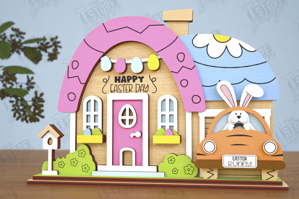 Σετ των 2 Intra απο ξύλο plywood 3mm-4mm πάχος - Πασχαλινό λαγουδάκι Standing House|Διακόσμηση Πάσχας Δίασταση 15x15 cm INTRAFABR-116407302