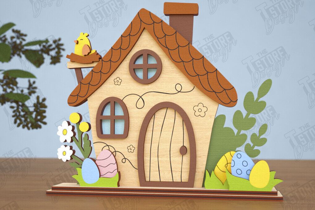 Σετ των 2 Intra απο ξύλο plywood 3mm-4mm πάχος - Πασχαλινό λαγουδάκι Standing House|Διακόσμηση Πάσχας Δίασταση 15x15 cm INTRAFABR-116407304