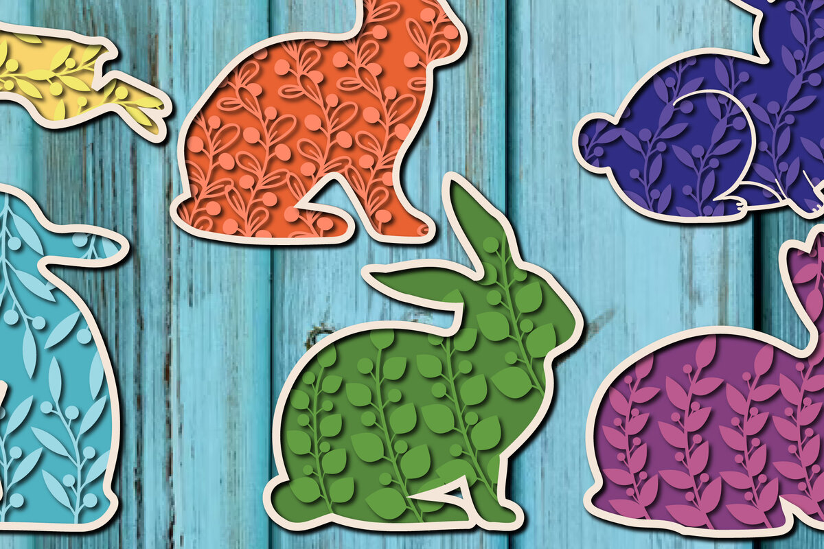 Σετ των 2 Intra απο ξύλο plywood 3mm-4mm πάχος - Πασχαλινό λαγουδάκι , Paper Cut  Δίασταση 15x15 cm INTRAFABR-26004673