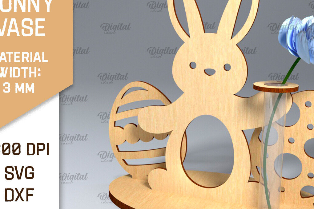 Σετ των 2 Intra απο ξύλο plywood 3mm-4mm πάχος - Πασχαλινό βάζο για λαγουδάκι . Πασχαλινό Βάζο Laser Δίασταση 15x15 cm INTRAFABR-92465388