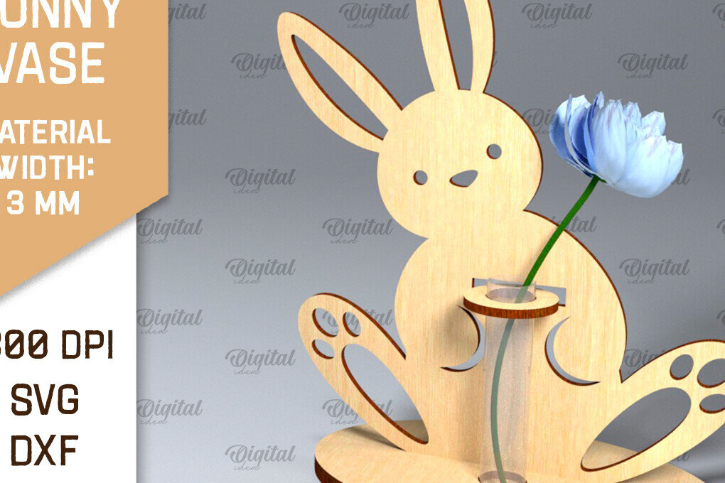 Σετ των 2 Intra απο ξύλο plywood 3mm-4mm πάχος - Πασχαλινό βάζο για λαγουδάκι . Πασχαλινό Βάζο Laser Δίασταση 15x15 cm INTRAFABR-92465449